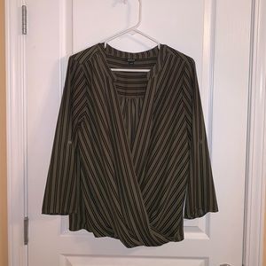 Striped draped/faux wrap front blouse